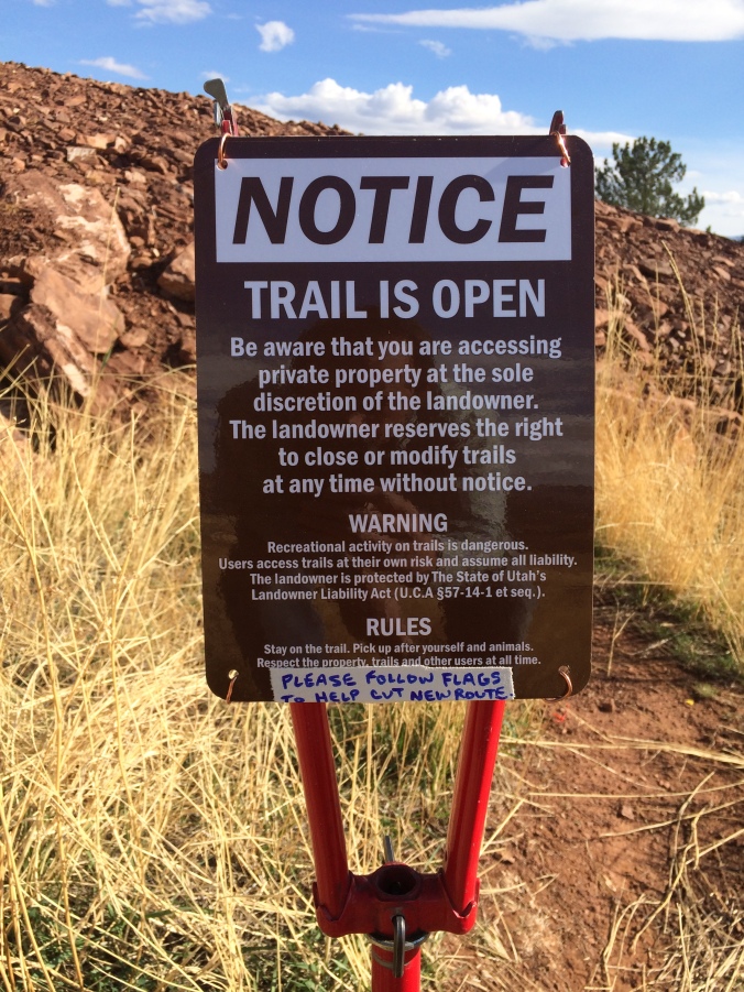 We worked to re-route the trail across the property after finding Utah has a provision to protect land owners from liability where a trail crosses private land. This allows continuity through the trail.